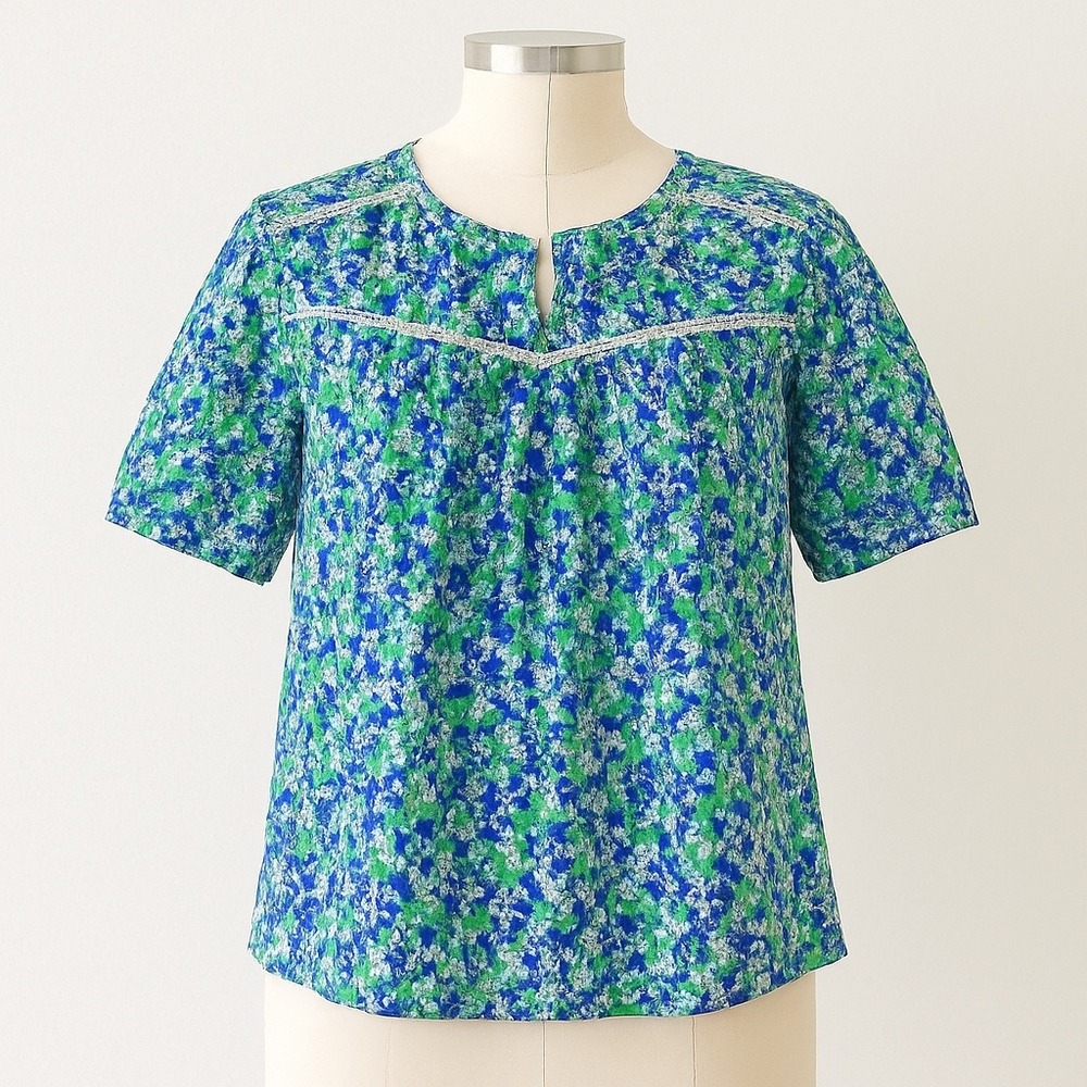 Melloday Top Womens Medium Blue Green Floral‎ Blouse Casual Flowy Boho Girly